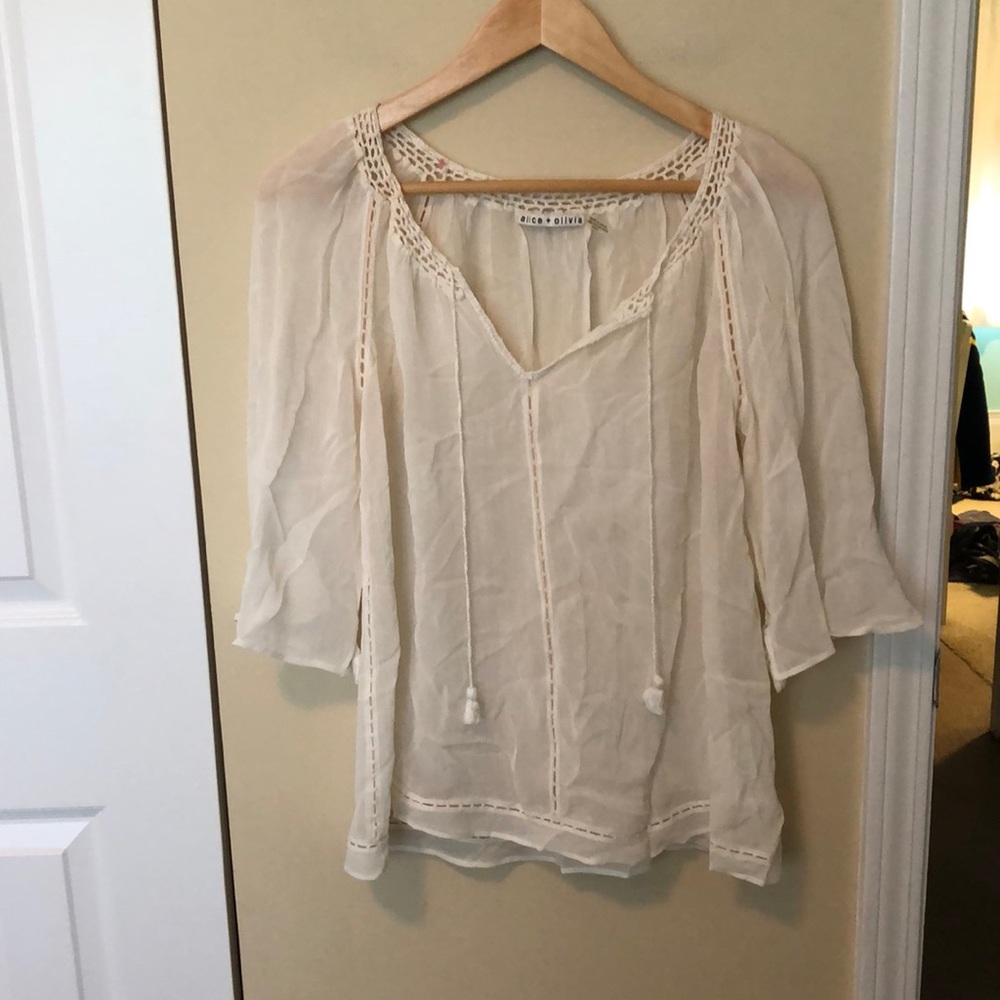 Alice + Olivia white sheer beach coverup top sz XS